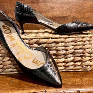 Sam Edelman Exotic Print Charcoal Grey Kitten Heel Pump, sz 7.5